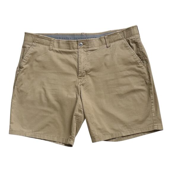 DENVER HAYES Mens Size 42 x 8 Flat Front Tan Cotton Blend Chino Shorts - Picture 1 of 5